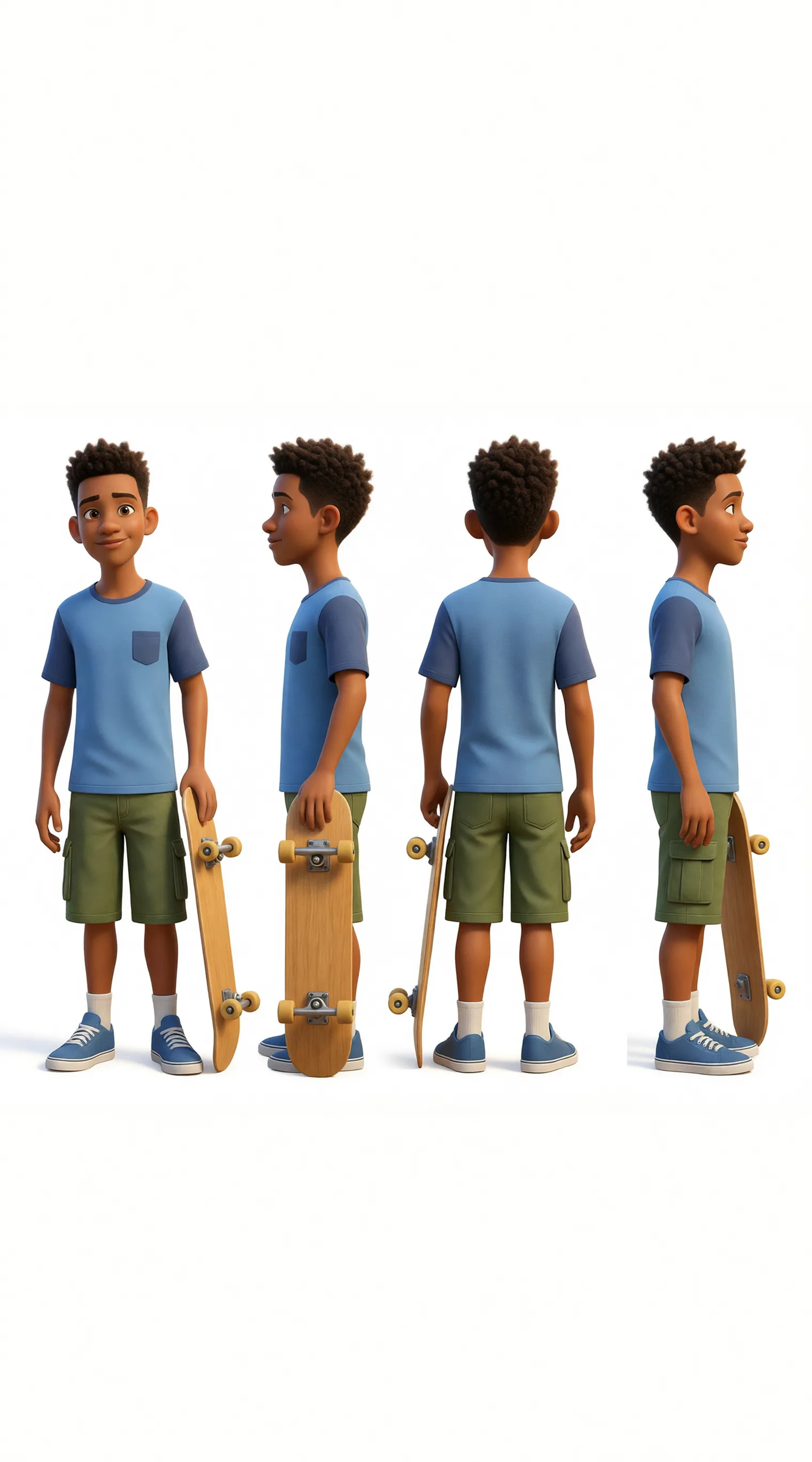arafed image of a boy with a skateboard in a row