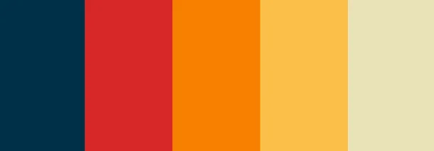 Color palette gradient bars transitioning from teal blue through red, orange, and yellow to cream