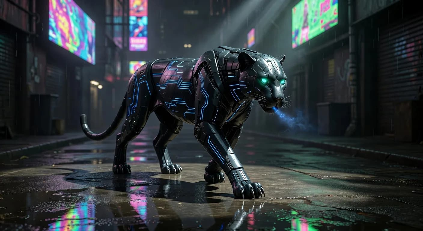 there is a cat that is standing on a wet street