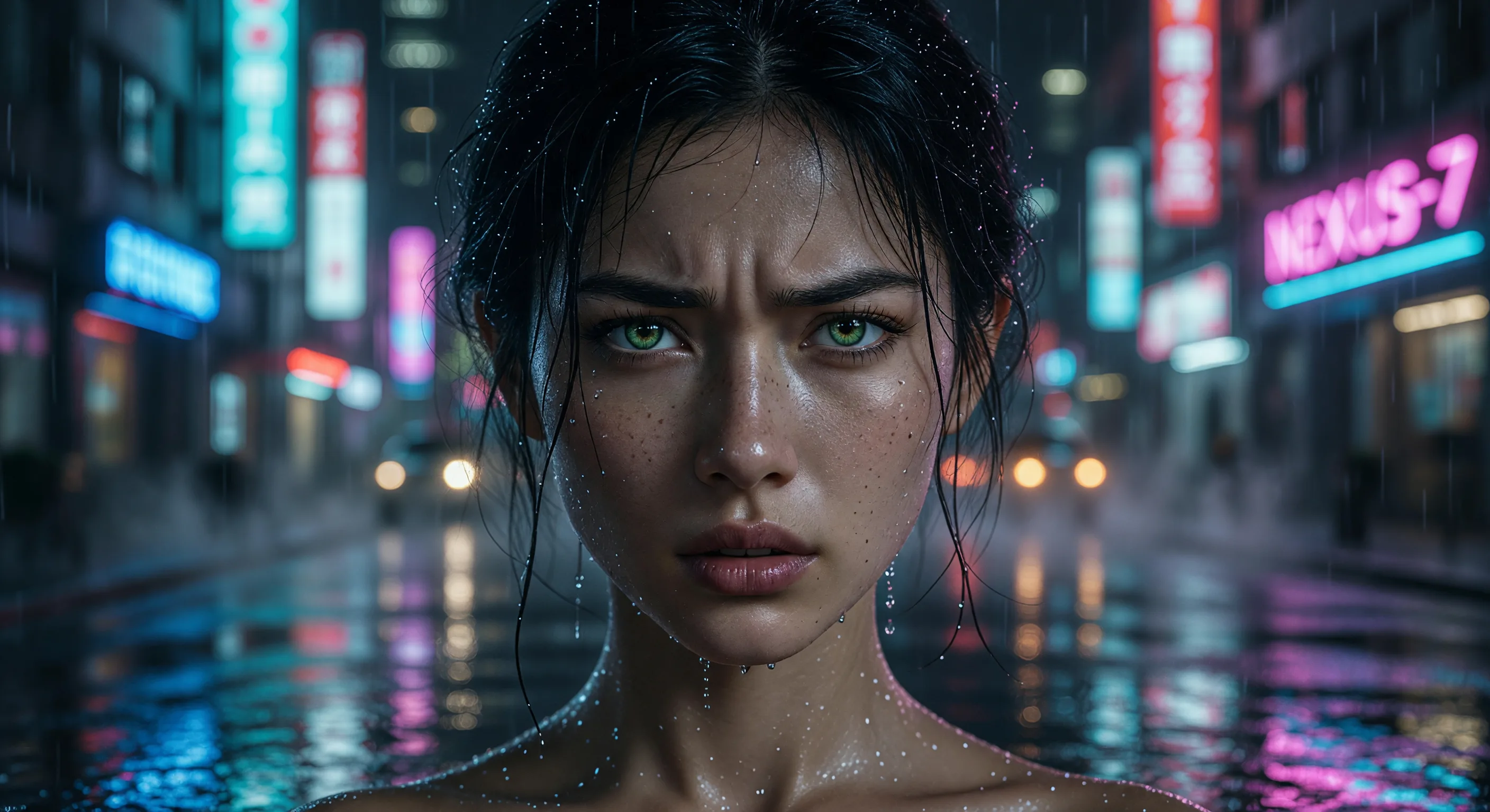 there is a woman that is standing in the water in the rain