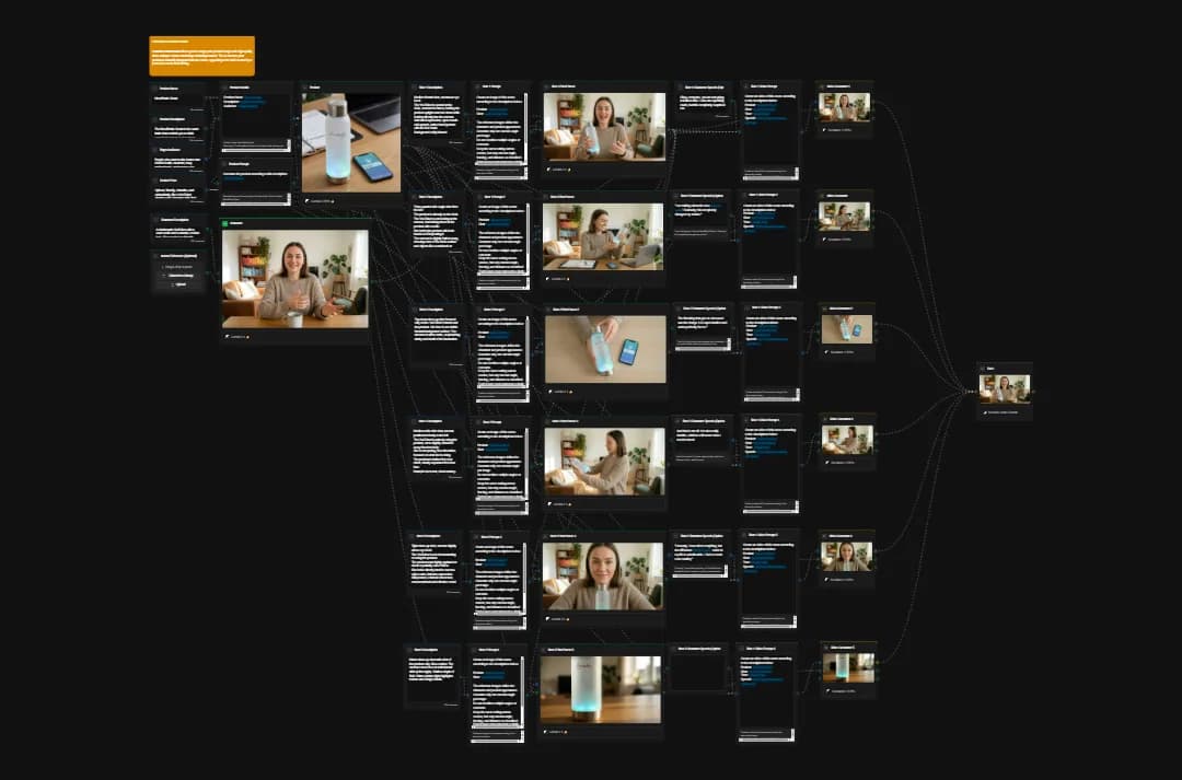 UX flow diagram showing mobile app interface design with user journey wireframes, screenshots, and navigation pathways on dark background