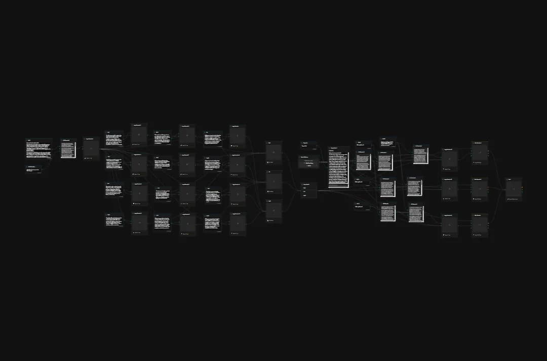 Complex database architecture diagram showing interconnected nodes, data tables, and system workflow on dark background