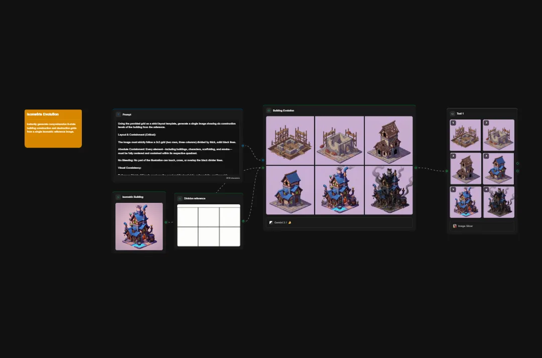 Isometric fantasy castle and building concepts with multiple architectural styles and design variations in purple and blue tones