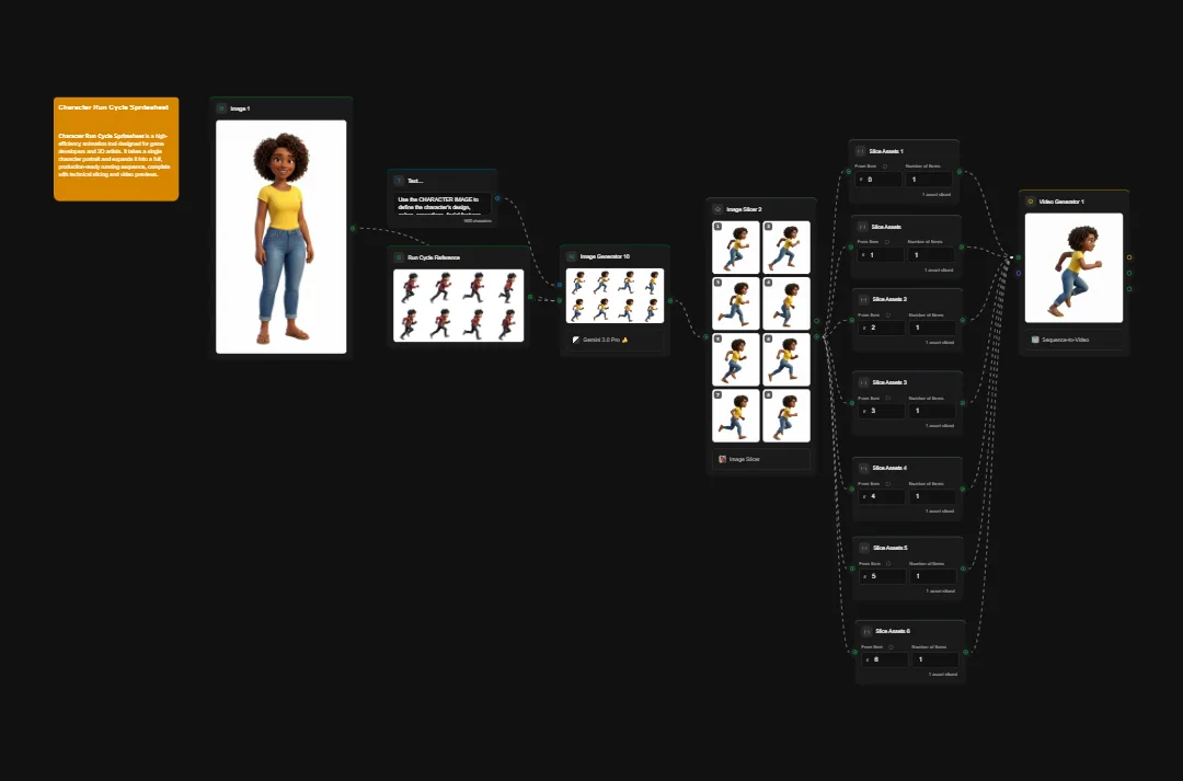 3D character animation model showing young girl in yellow shirt with multiple running pose variations and motion cycles for game development
