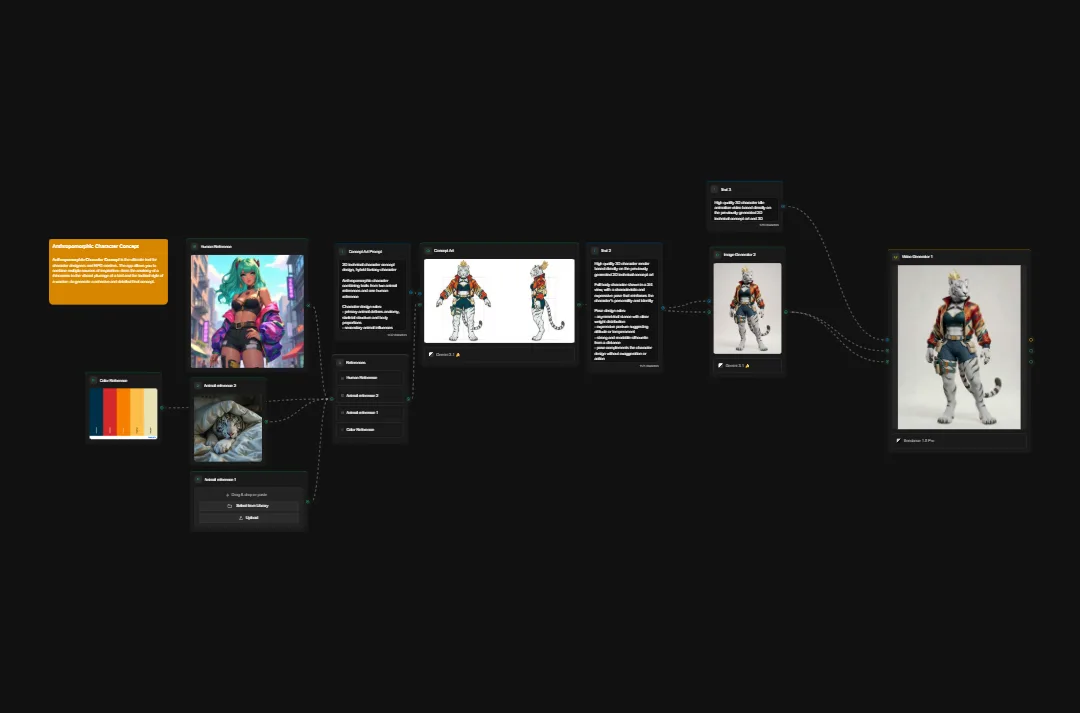 Game character design moodboard featuring female warrior concept art, color palettes, armor designs, and character development references on dark background