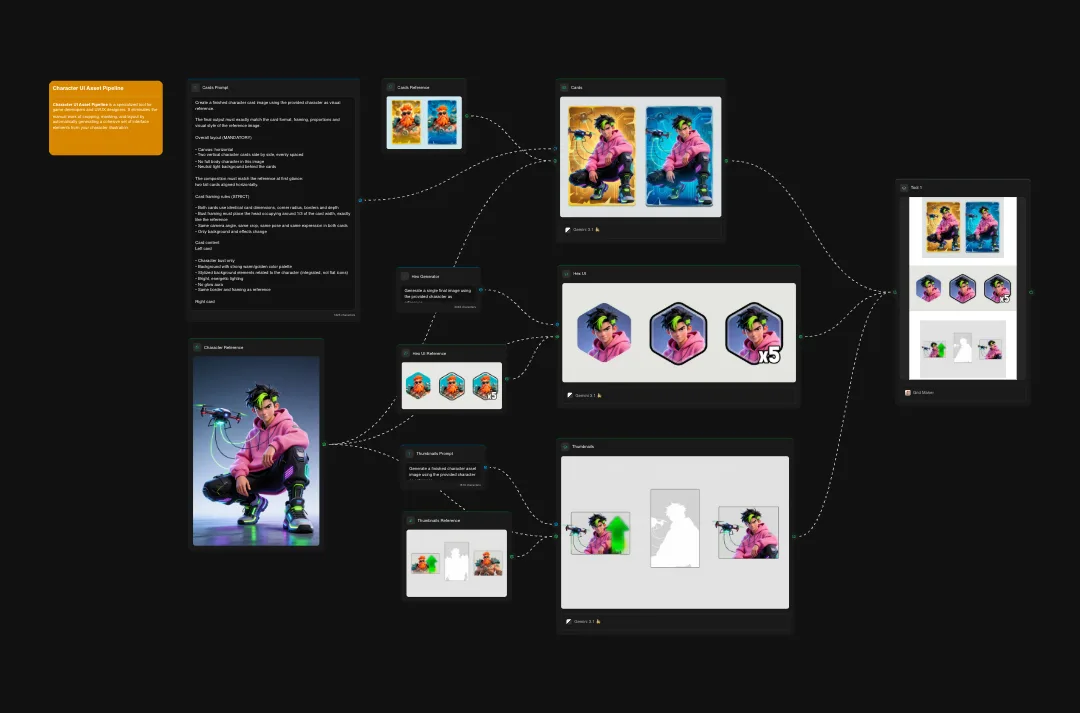 Digital art portfolio website showcasing vibrant pop style character designs with colorful variations and product mockups on dark background