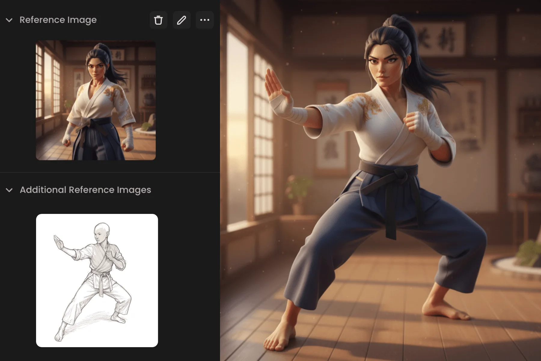 Applying a martial art pose to a woman.