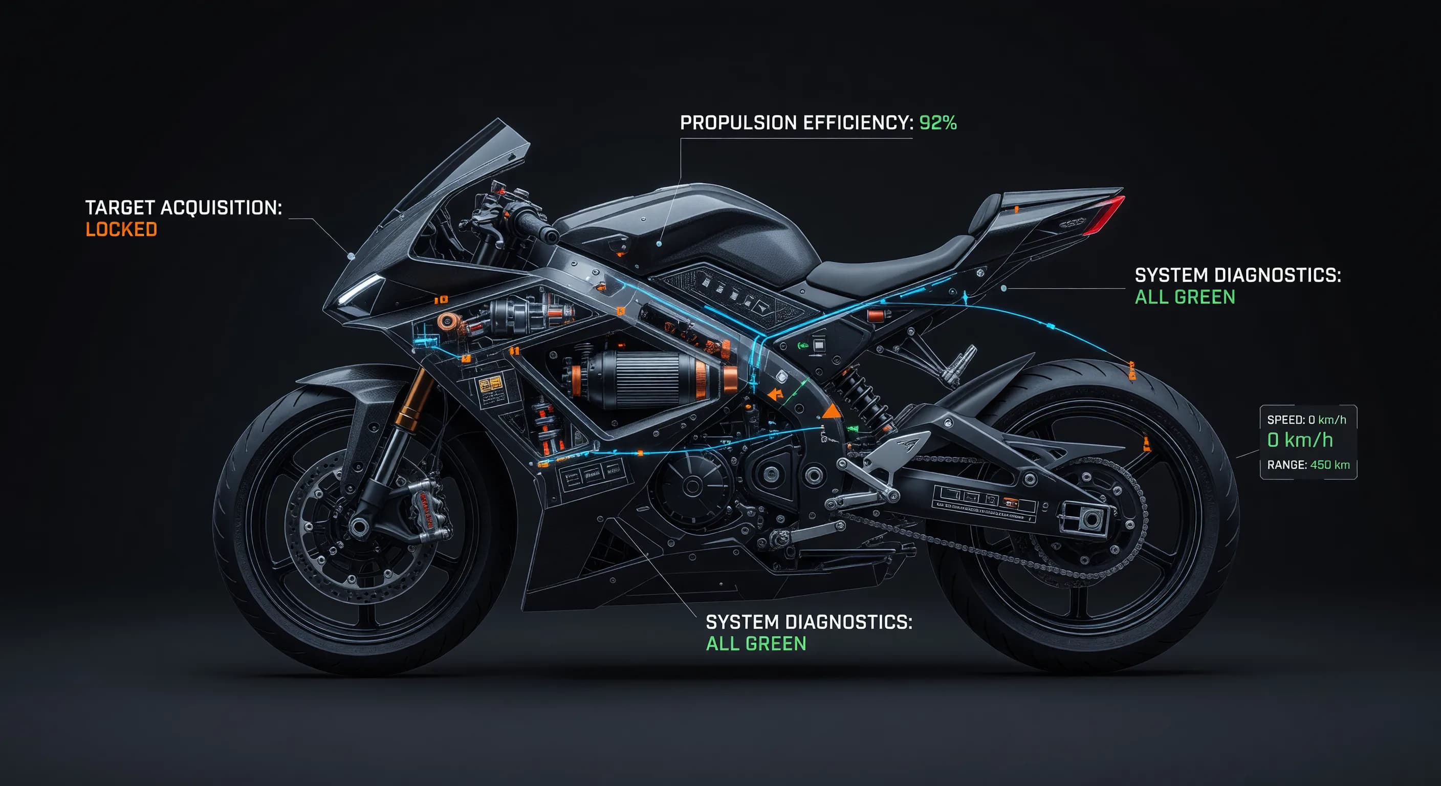 a close up of a motorcycle with a description of the parts