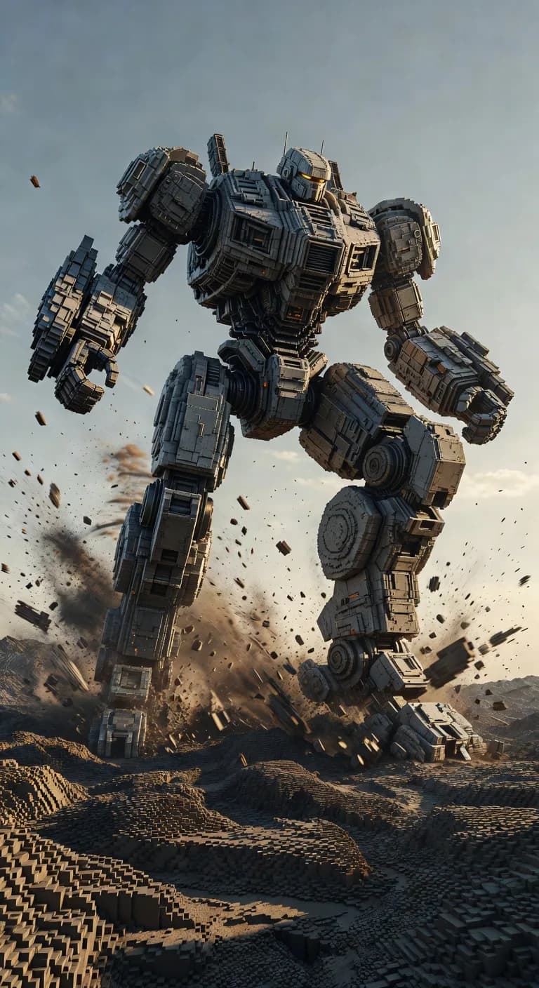 a close up of a robot in a desert area with a sky background