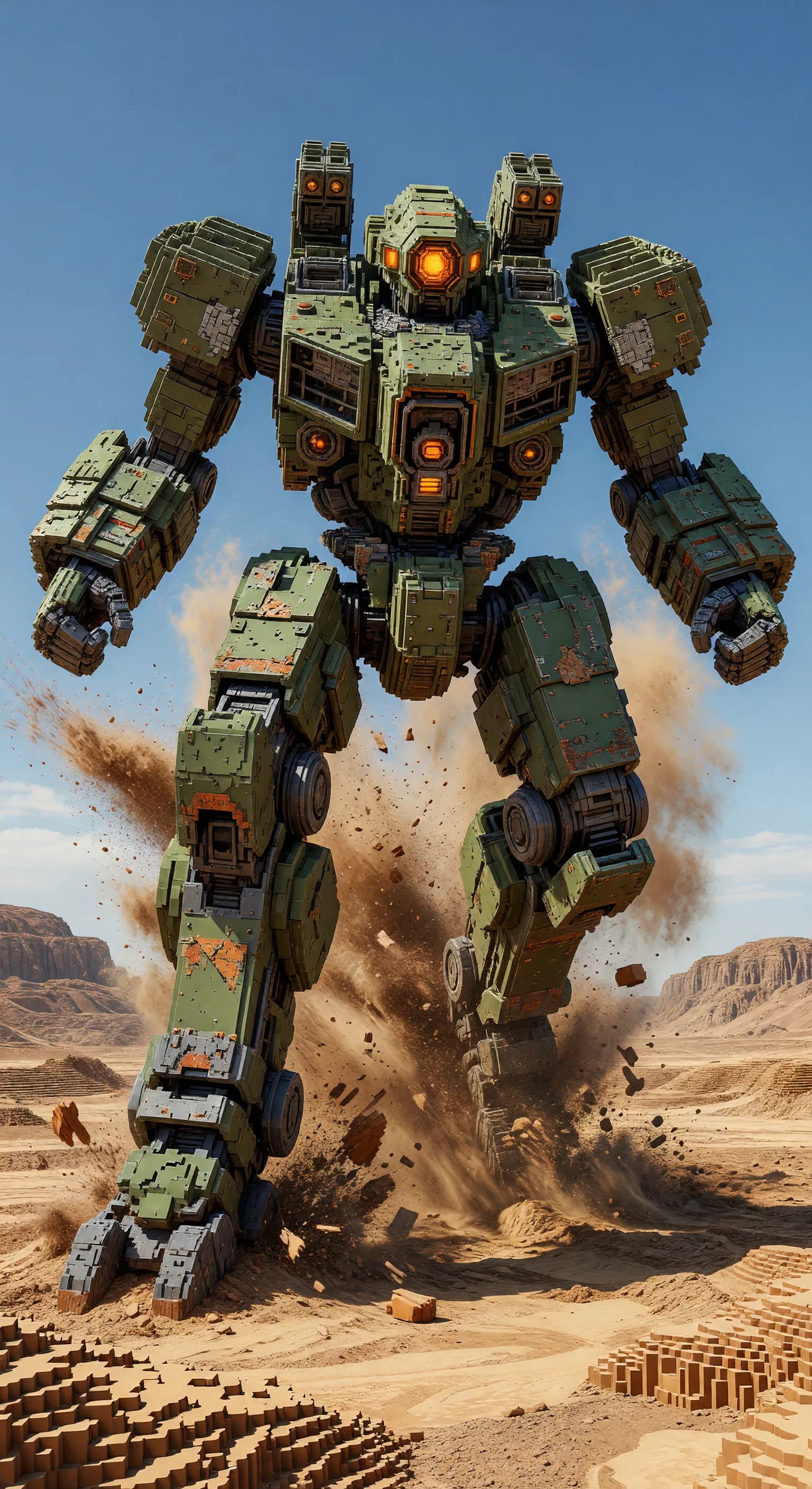 there is a large robot that is standing in the dirt