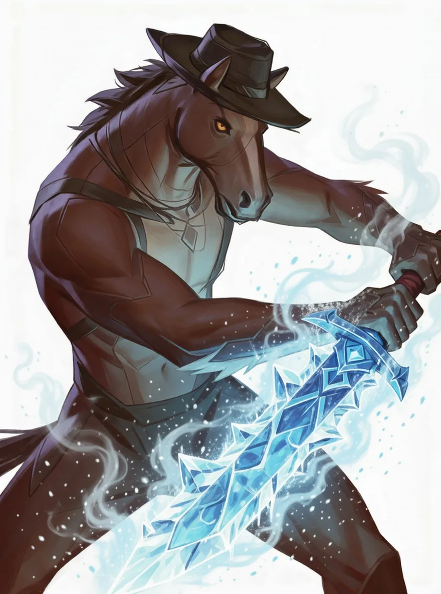 there is a horse that is holding a sword in his hand