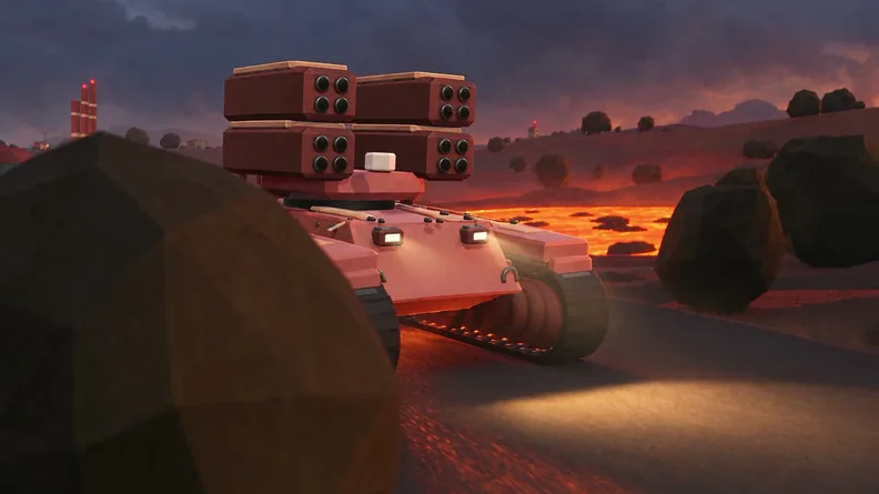 An approved generated cinematic. The hull, weapons and colours are the game's, because the reference made them non-negotiable.
