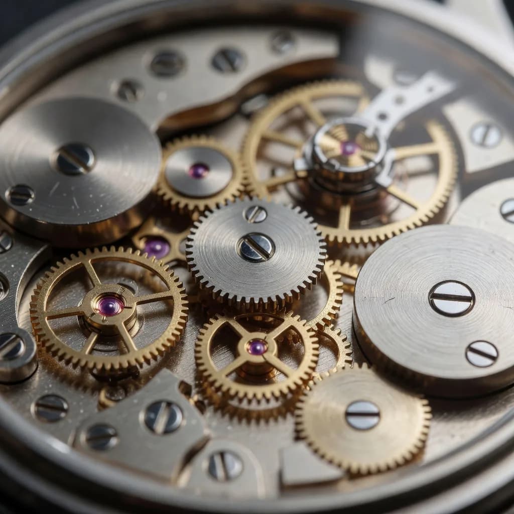 a close up of a watch with a lot of gears on it