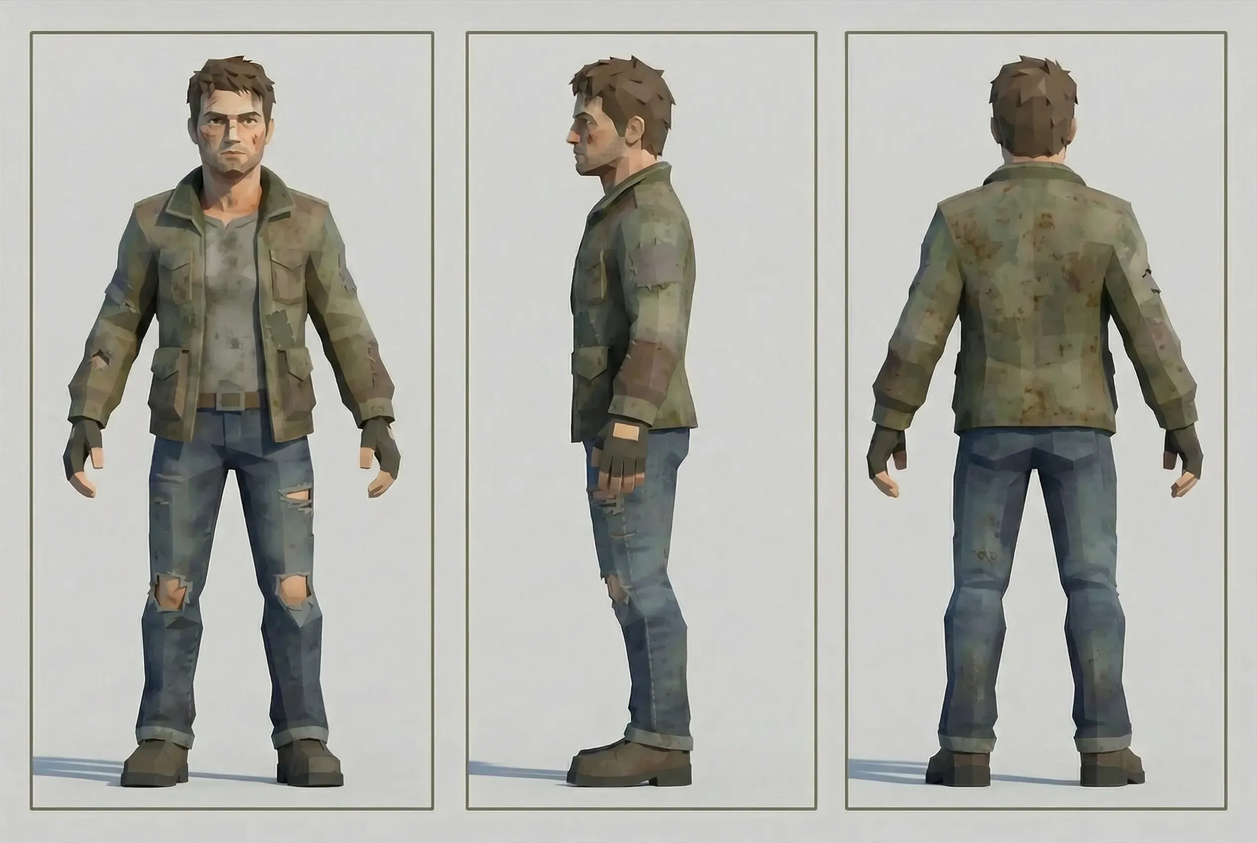 a close up of a person in a jacket and jeans