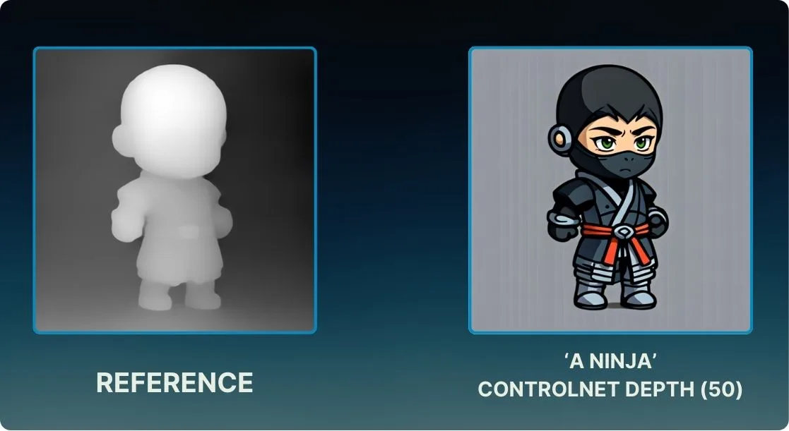 A ninja character maintaining consistent style and proportions