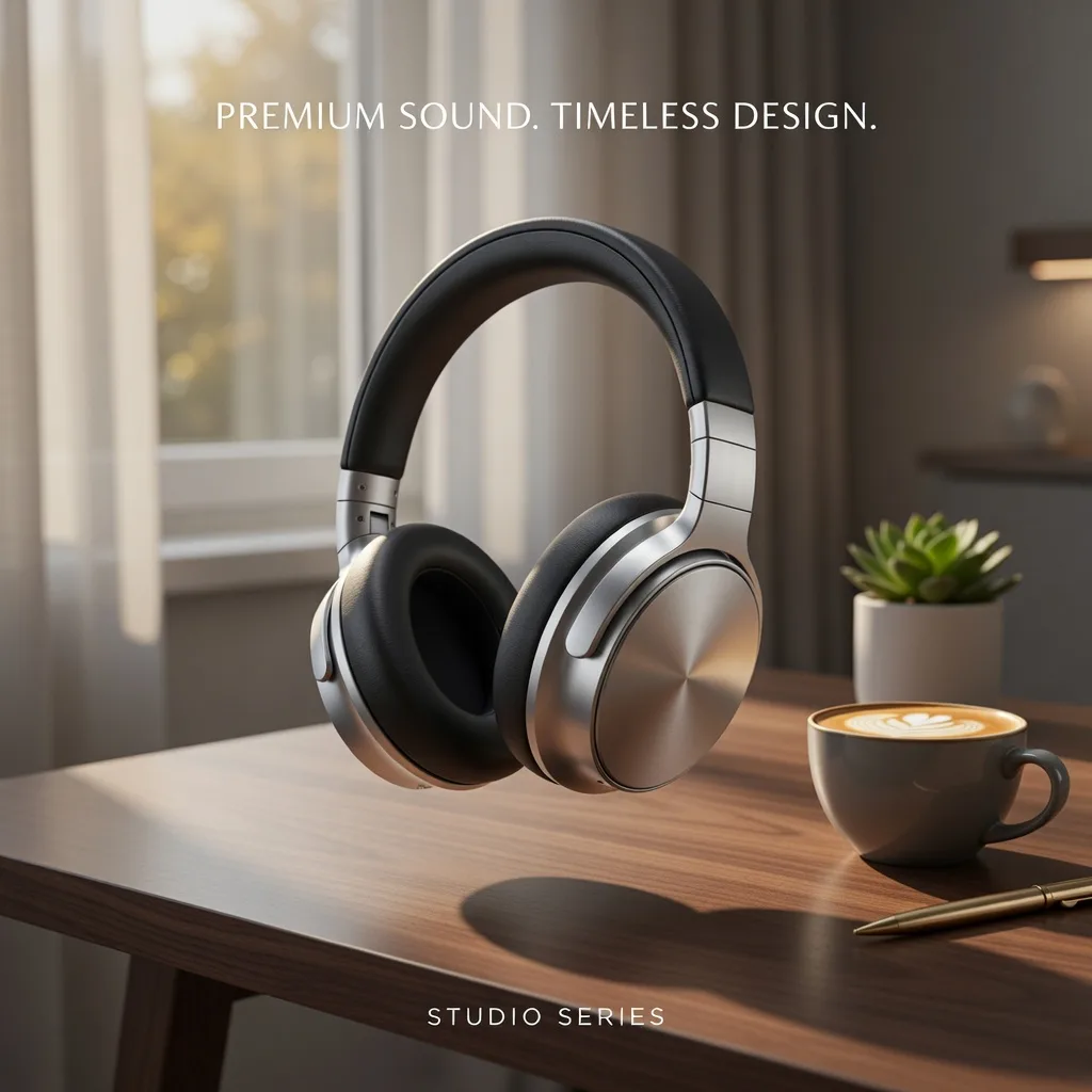 there is a coffee cup and headphones on a table