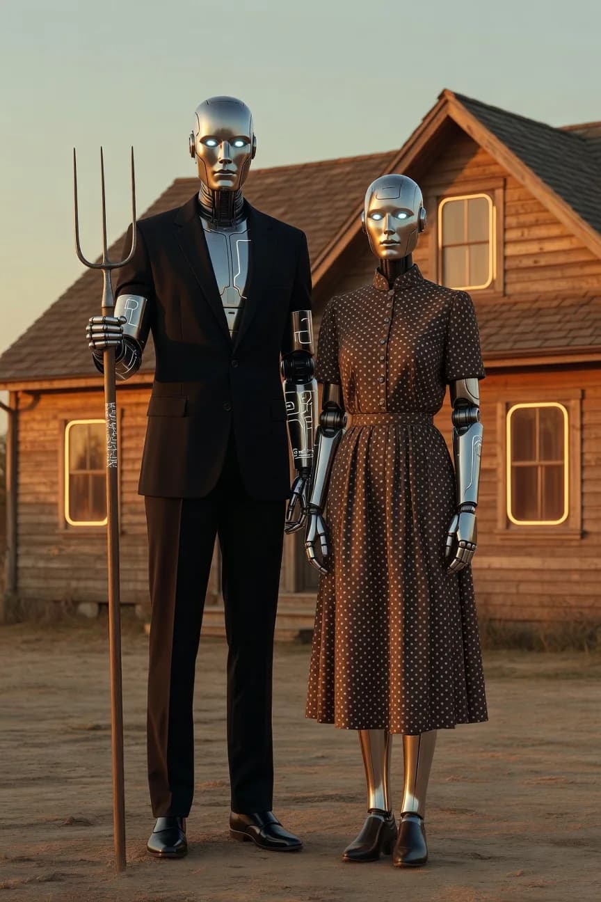 there are two people standing next to each other in front of a house