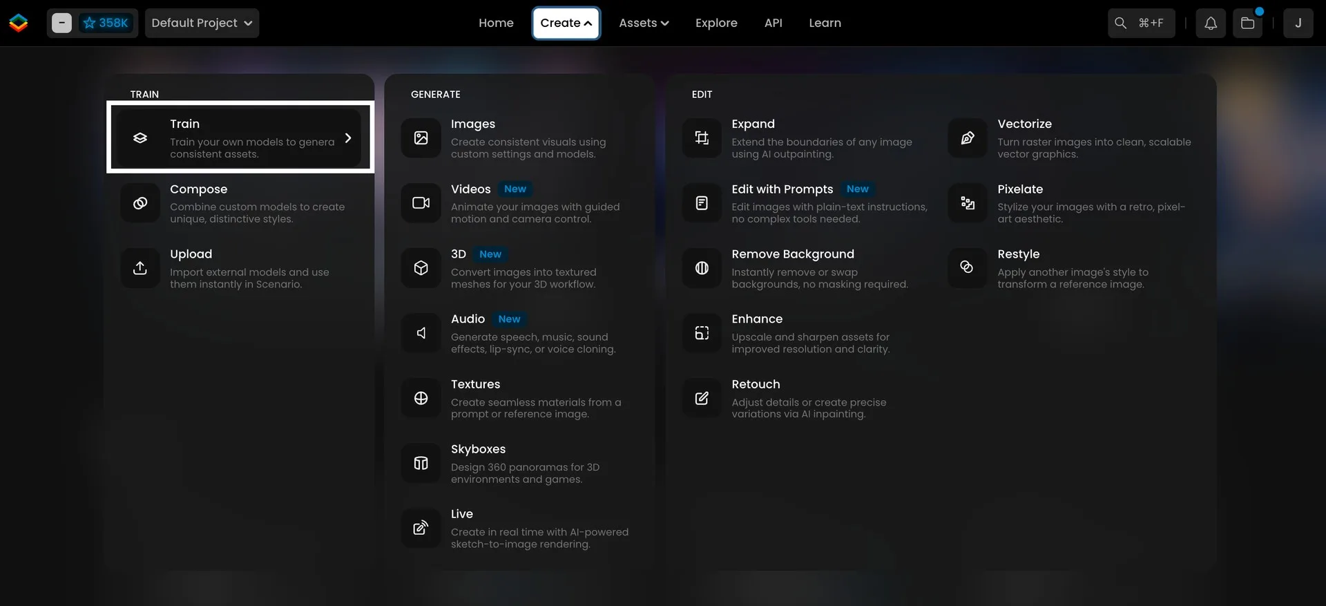 Scenario Interface Showing Where To Access Model Training