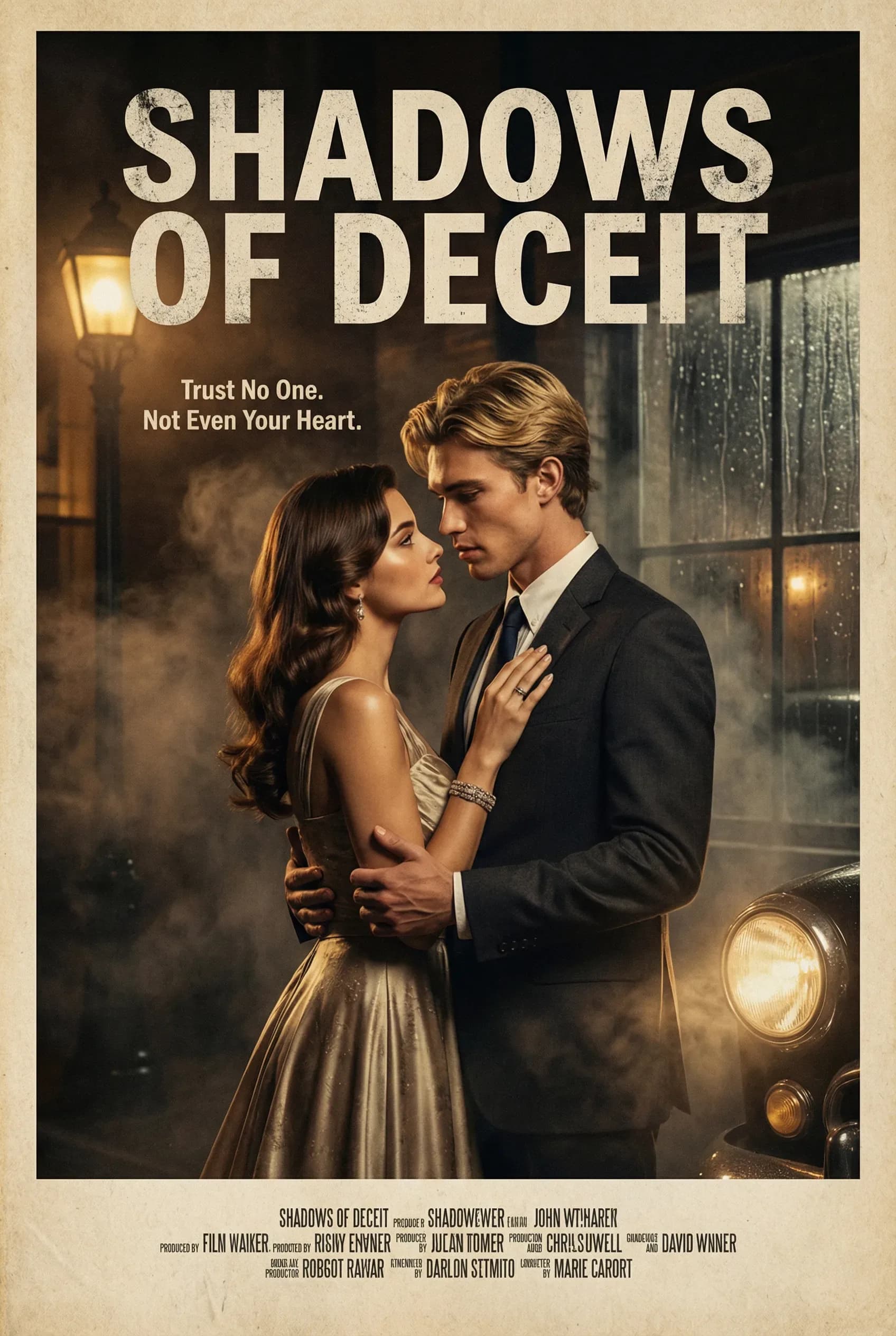 arafed poster of a man and woman embracing in front of a car