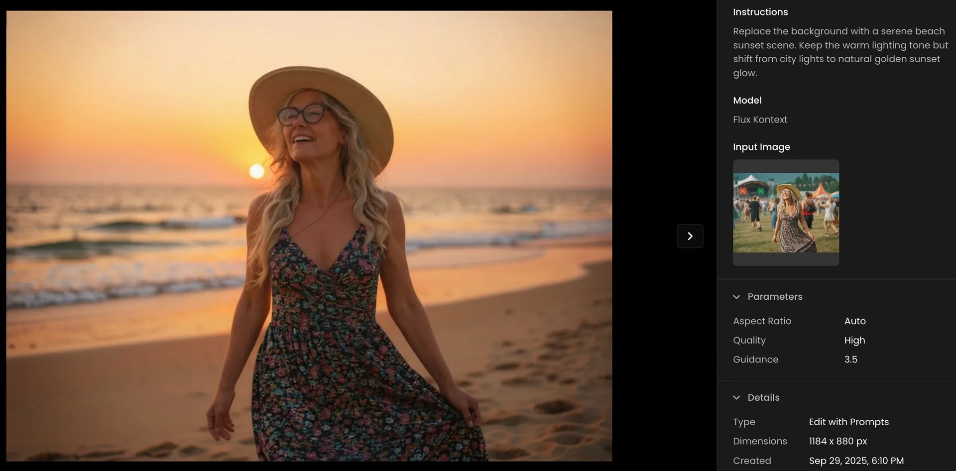 Scenario Interface Showing Background Changing Result with Flux Kontext