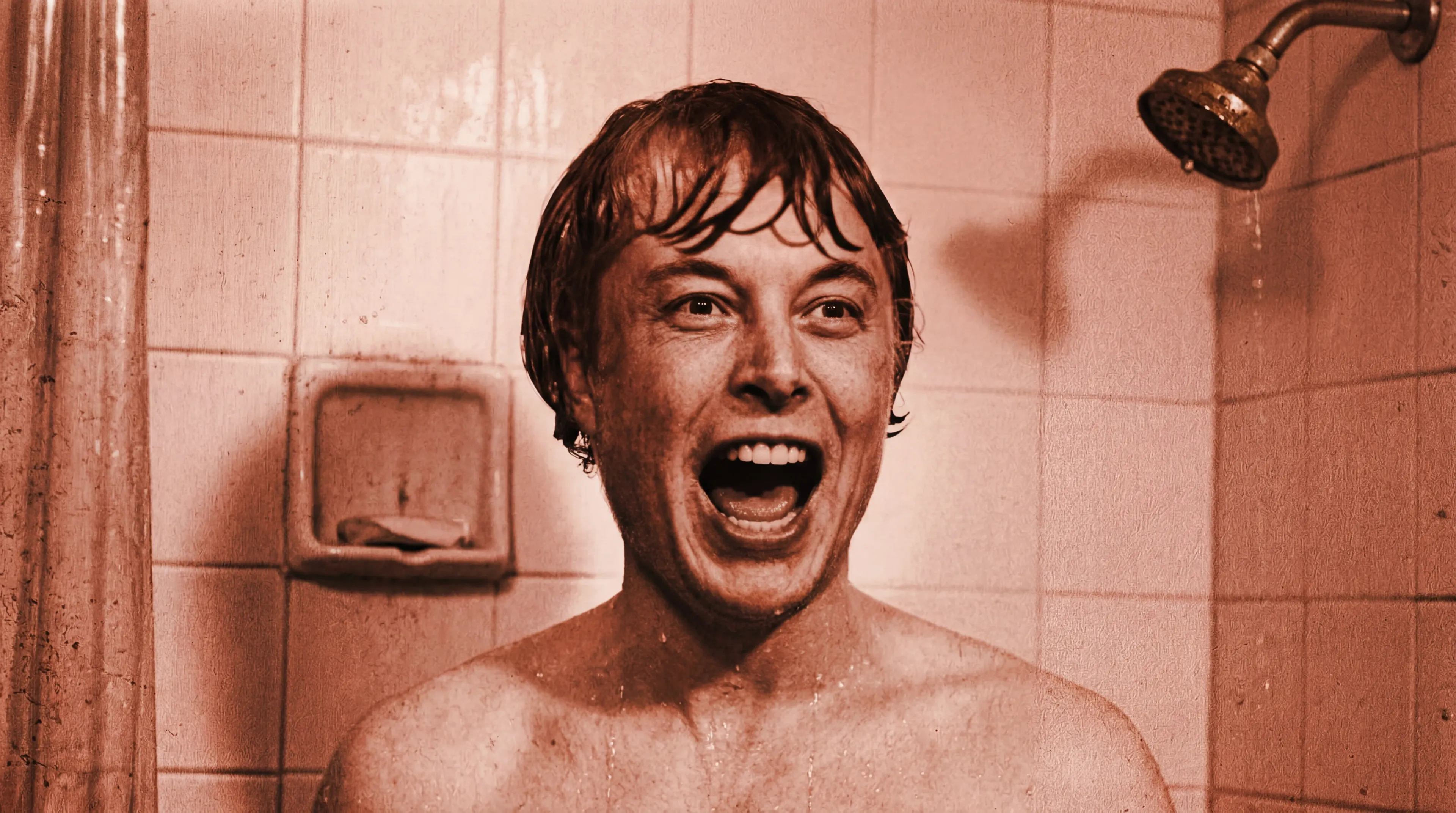 Figure screaming in a shower, dramatic lighting