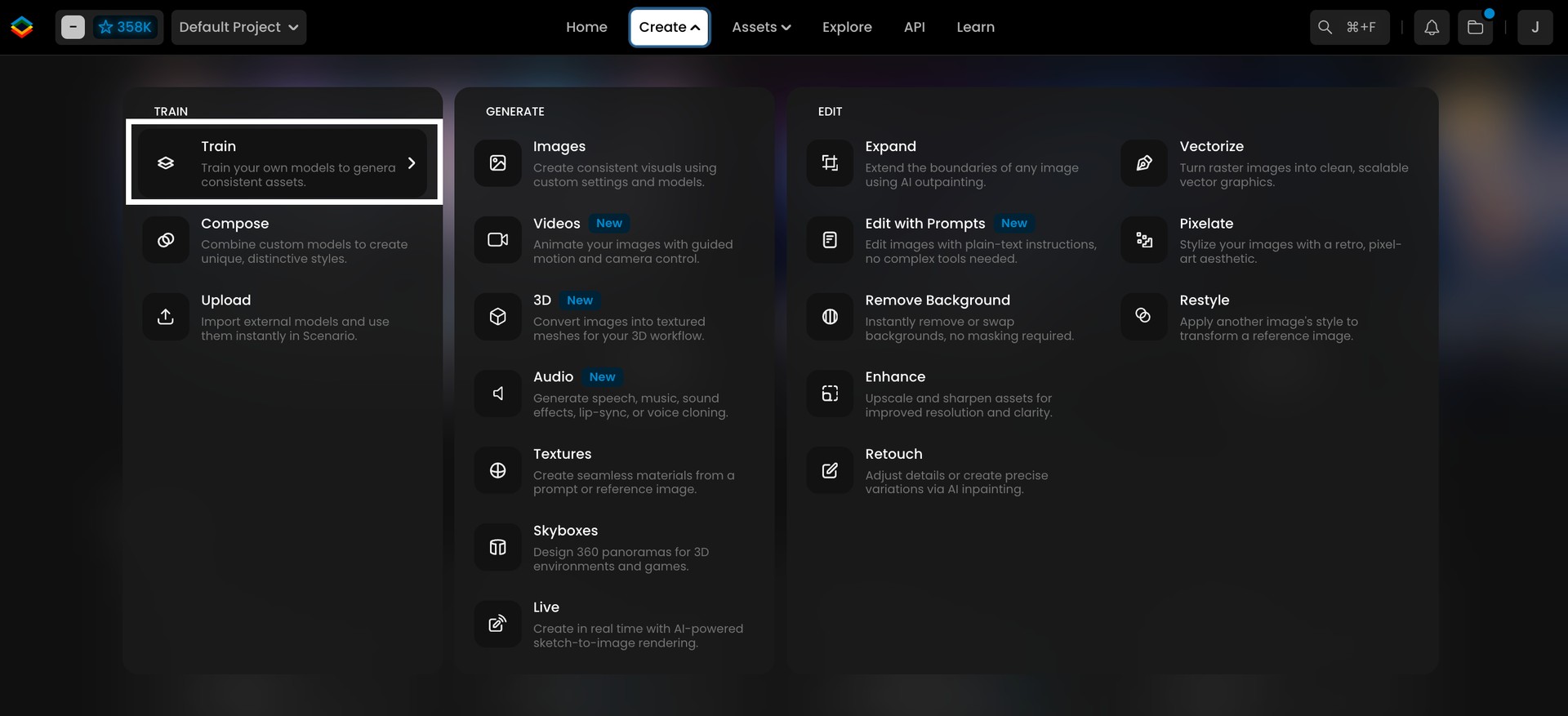 Scenario Interface Showing Where To Access Model Training