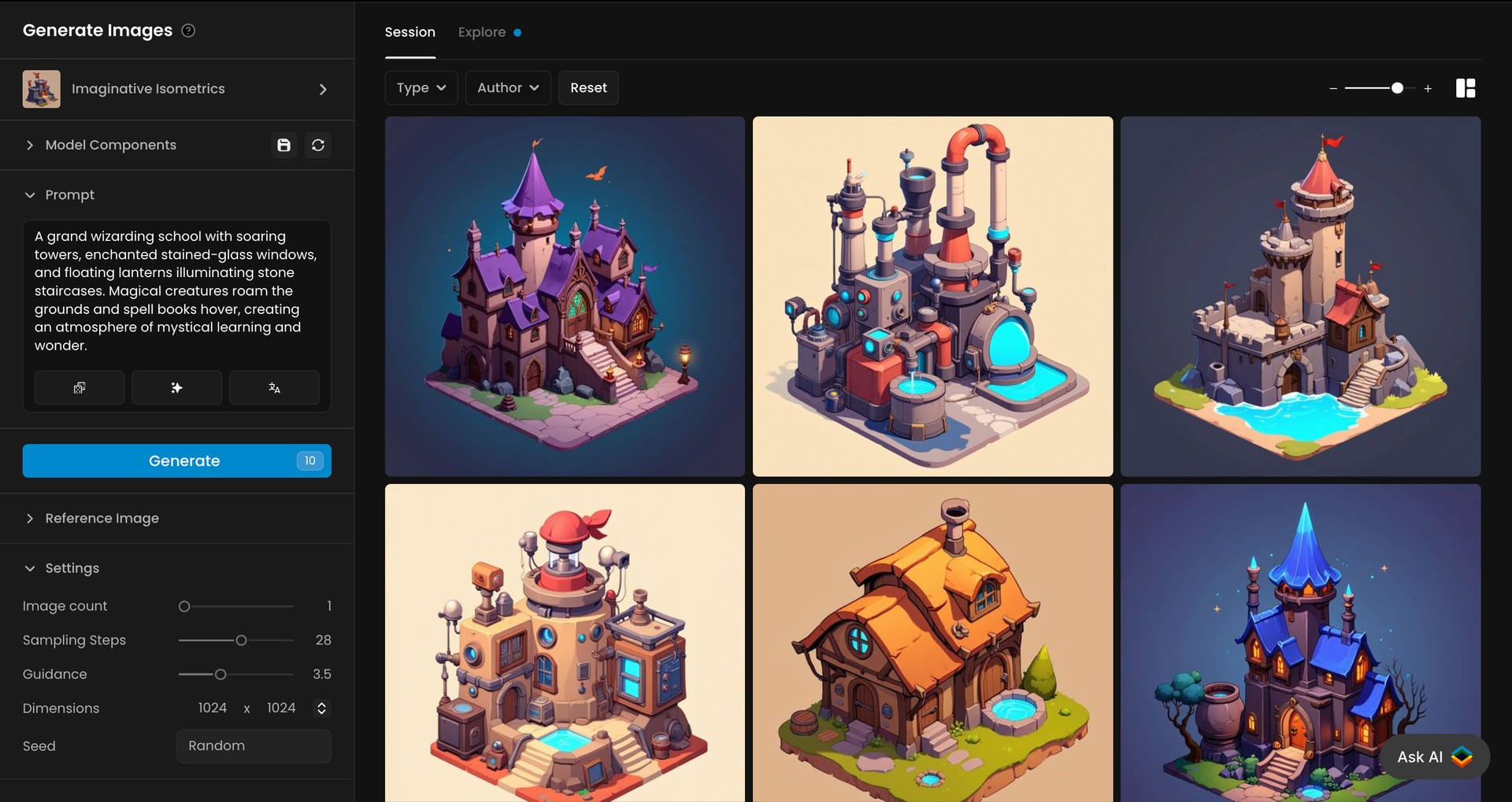 Isometric Buildings Generated With A Scenario Trained Model