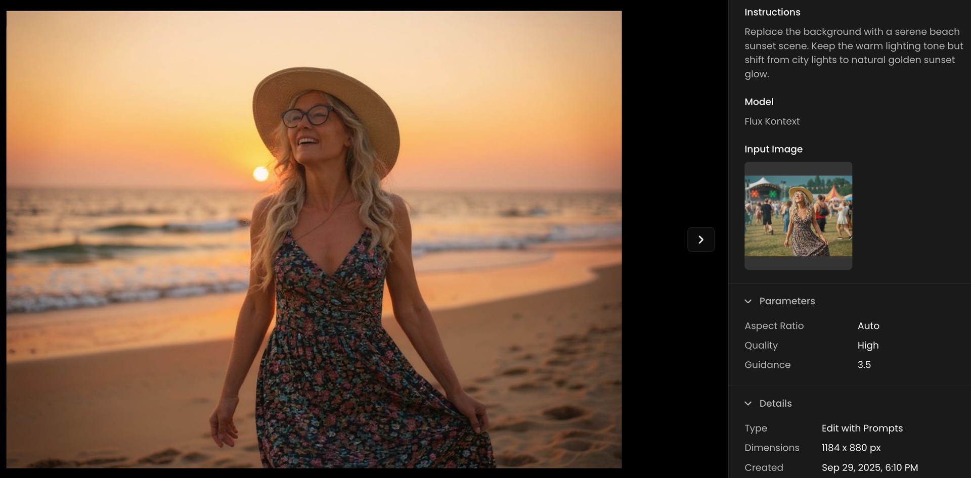 Scenario Interface Showing Background Changing Result with Flux Kontext