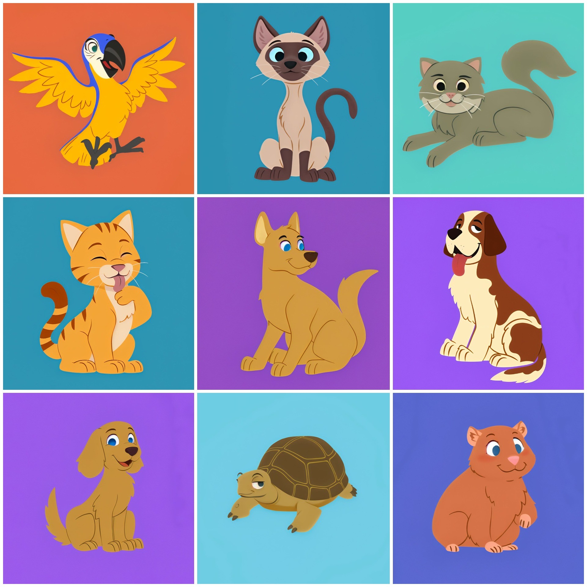 Age of Learning original training dataset showing consistent art style across various animal characters