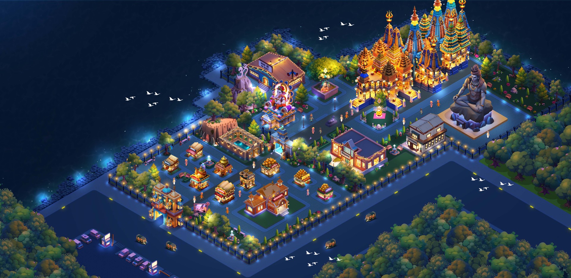 A Sanatan Isometric Tiles Night Scene Generated on Scenario 