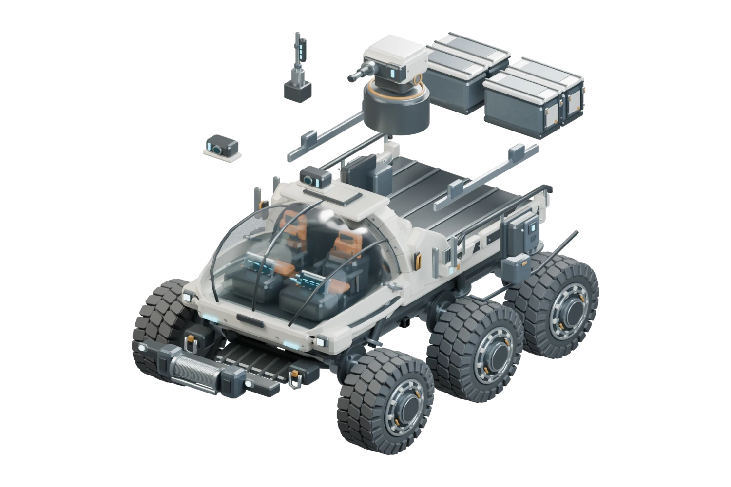 The modular rover assembled in Blender