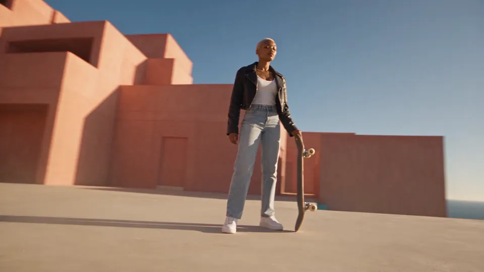 The original: she stands with the board