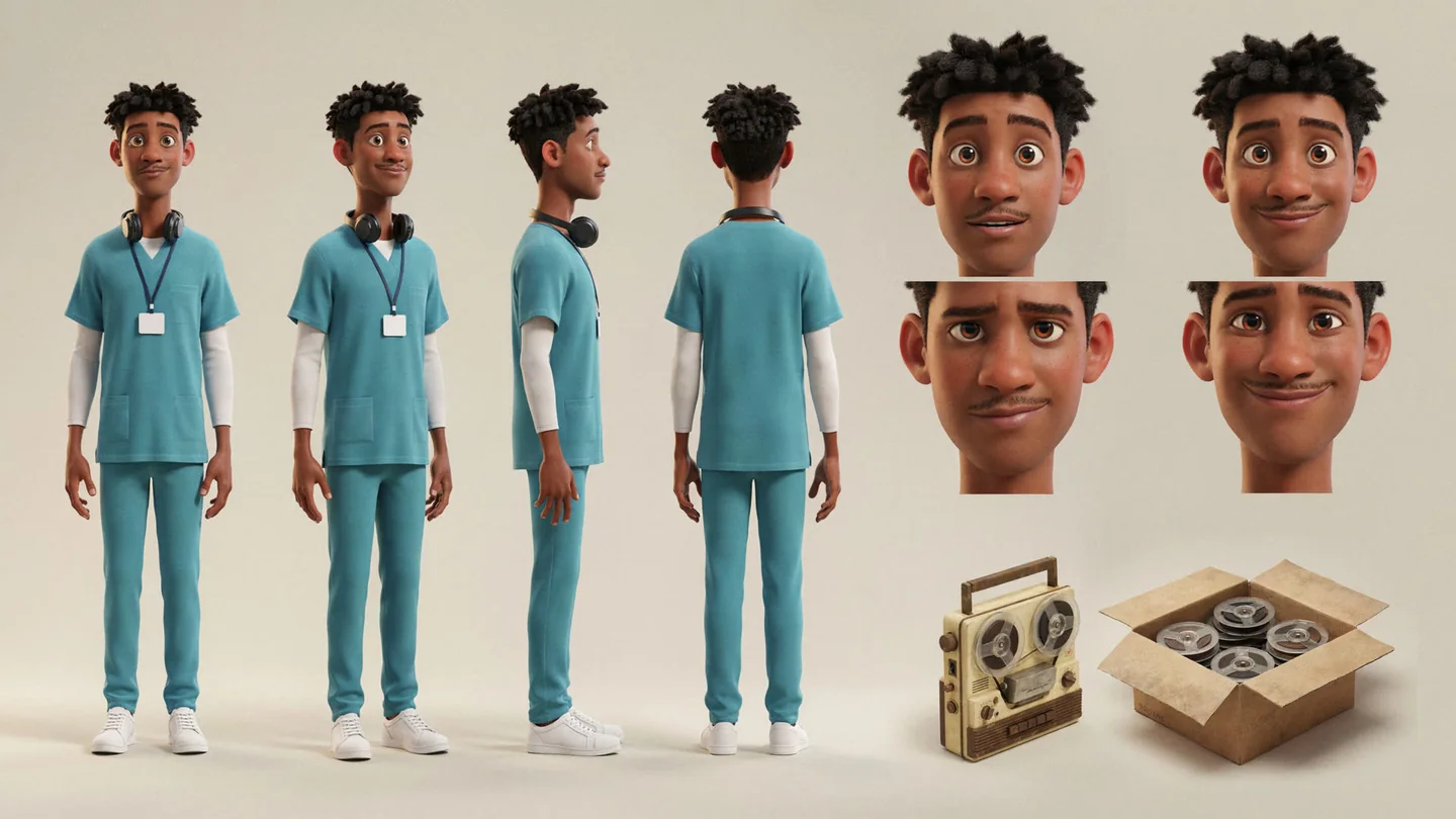 First character sheet of Bruno in a rounder cartoon style