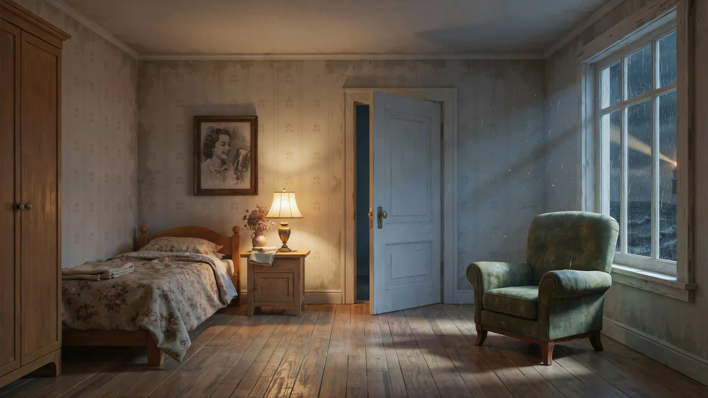 The bedroom as first generated, brighter and flatter
