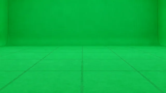 First frame: the empty green studio