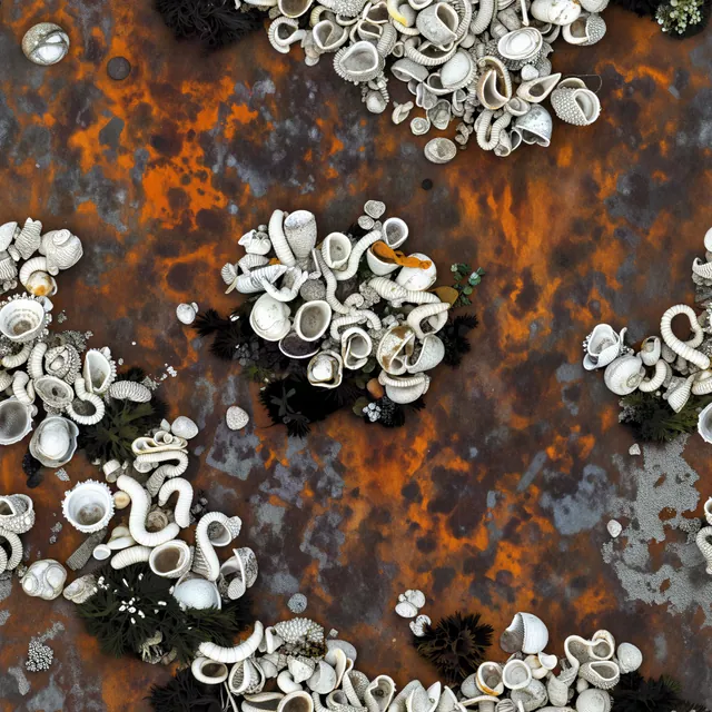 Barnacle crust on rusted steel