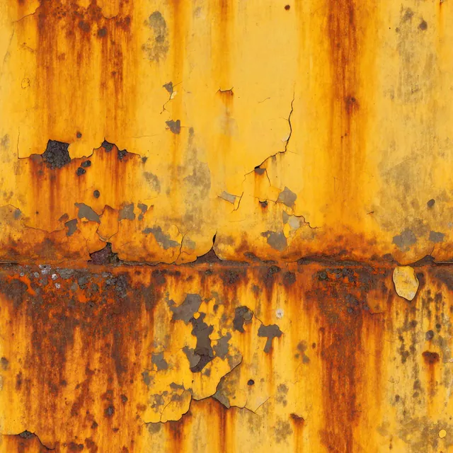 Peeling safety-yellow paint over rust