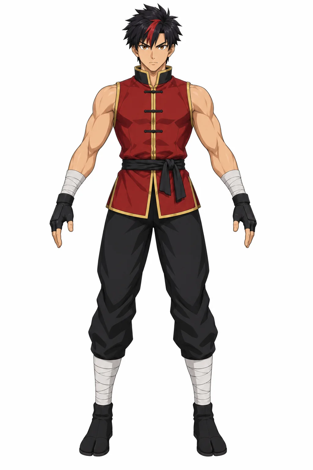 Character sheet of Ren: front, side and back views