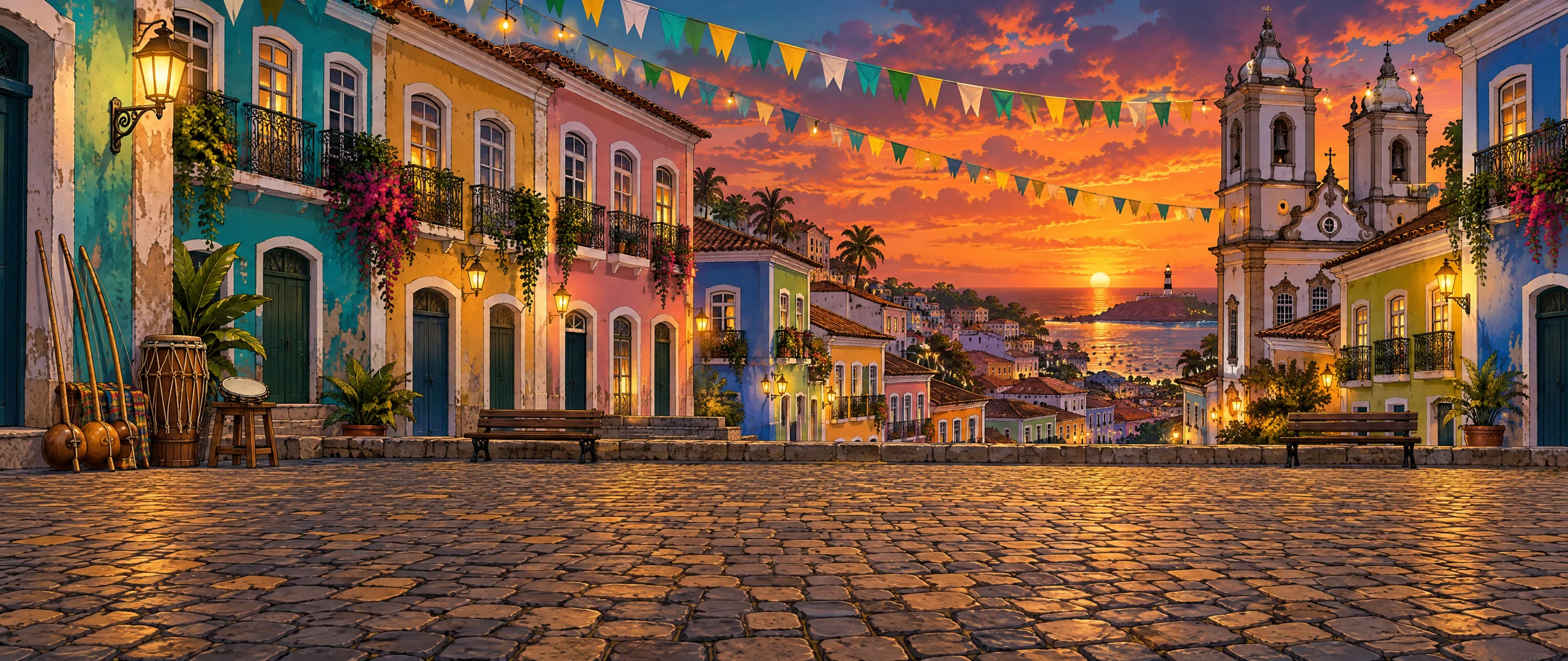 The Pelourinho square in Salvador at dusk