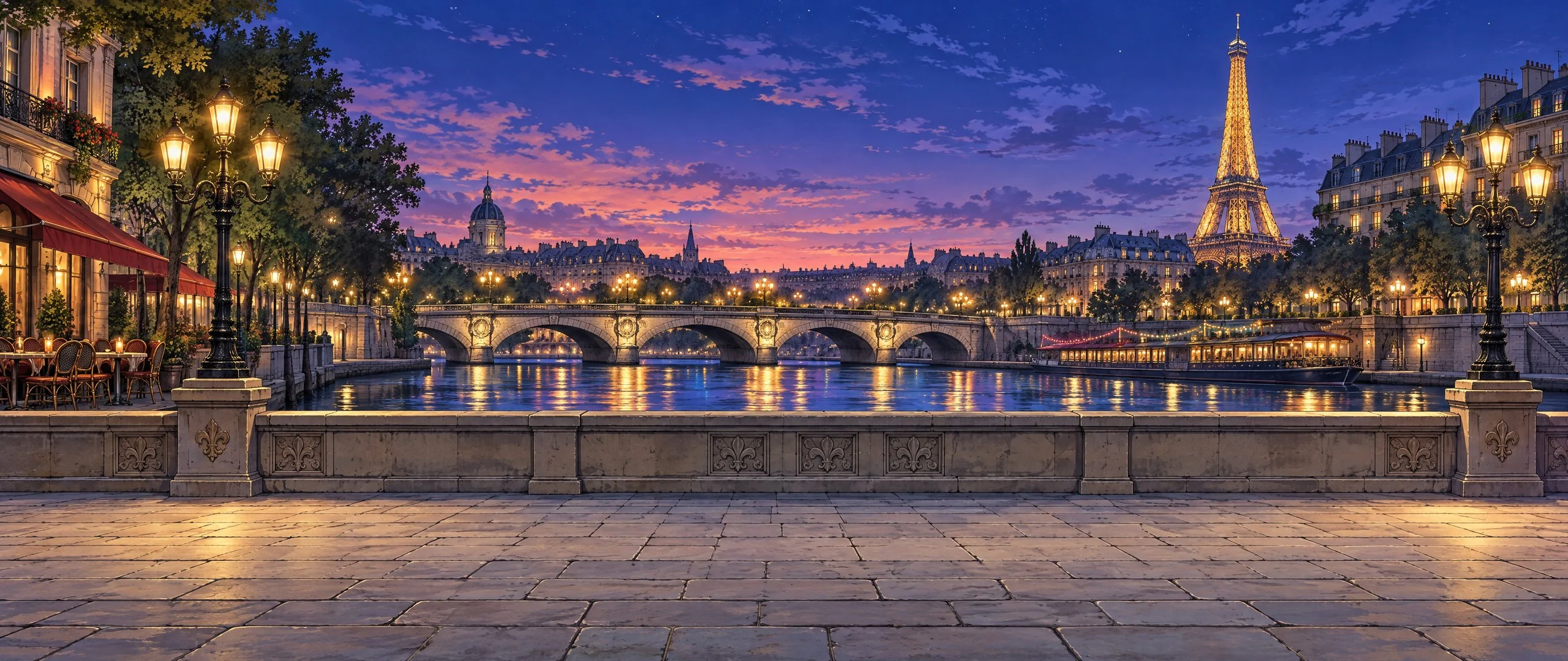 The quays of the Seine in Paris at night