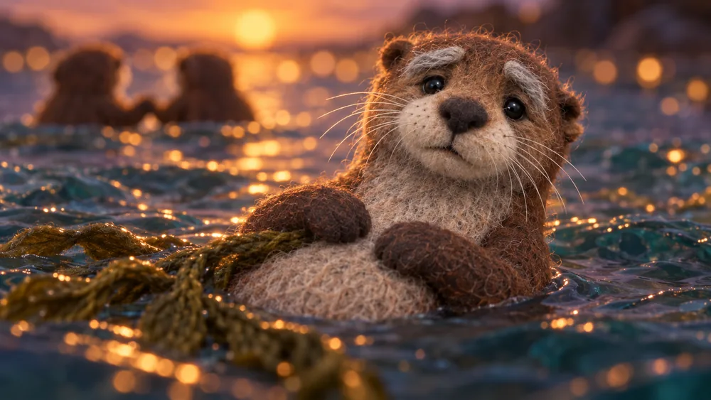 First frame: the old otter looks lonely at the couples