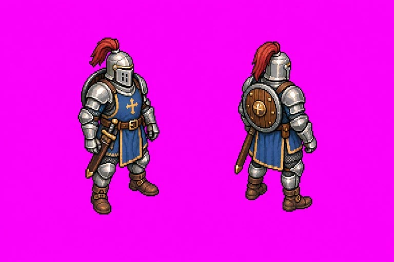The knight drawn twice on magenta, facing south-east and north-east