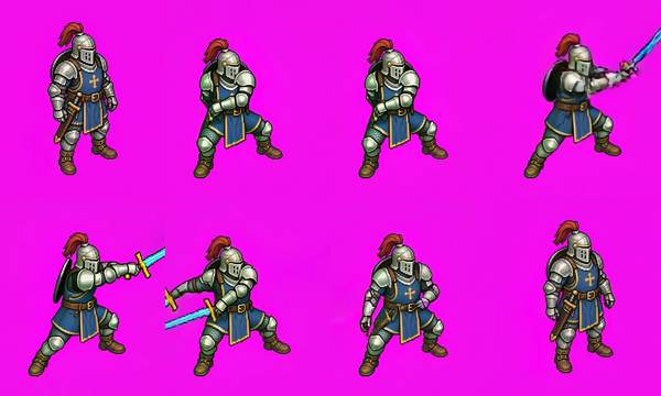 Eight frames of the knight's sword attack