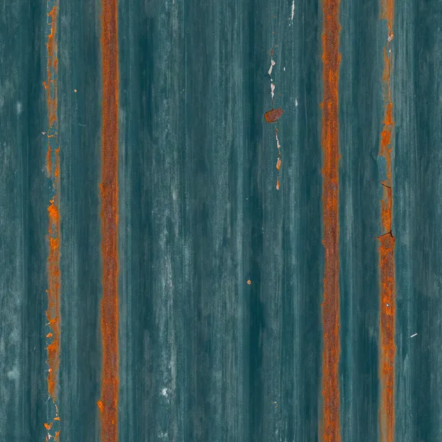 Rusted corrugated steel with teal paint