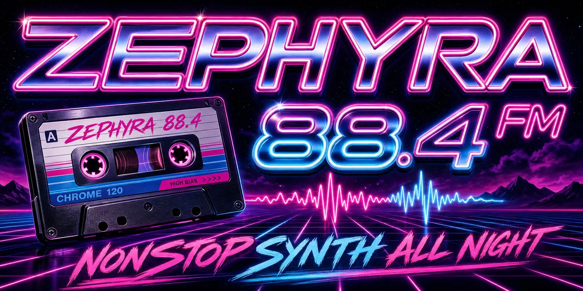 Billboard: ZEPHYRA 88.4 FM, Nonstop synth all night, a cassette and a waveform