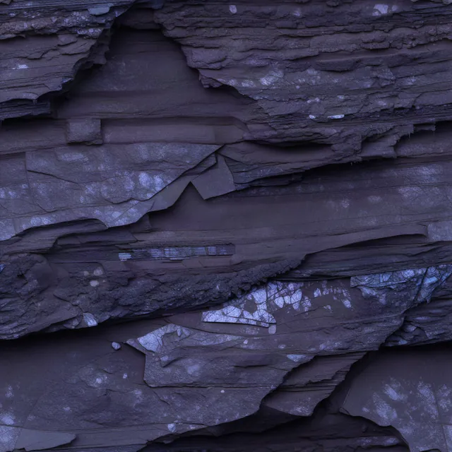 Dark layered basalt rock with fractured facets