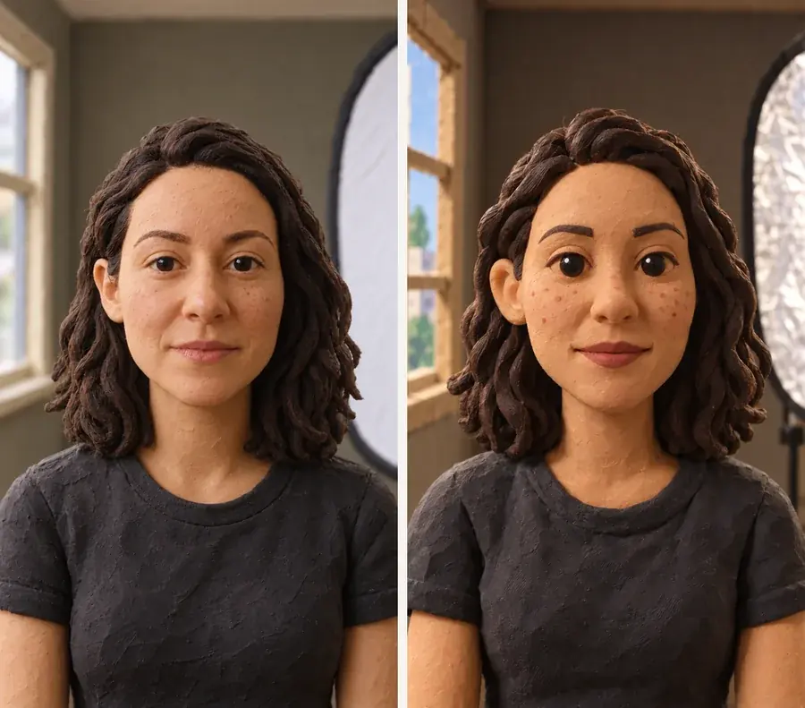 Claymation: the rejected first image and the redo.
