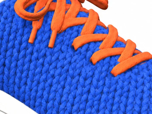 Flat knit upper, close up, in Signal