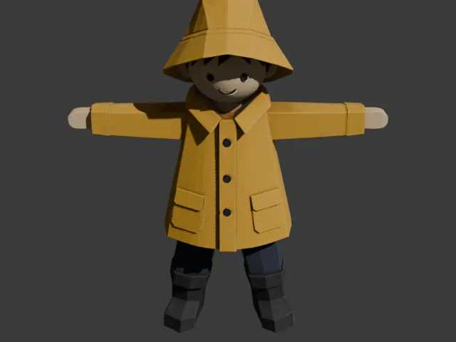 The harbour keeper mesh in a T-pose: yellow paper raincoat and rain hat