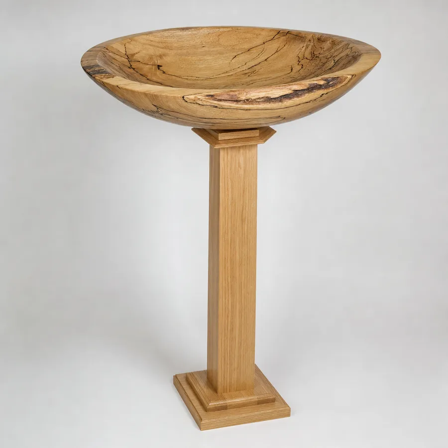 Concept of an elm bowl on an oak pedestal